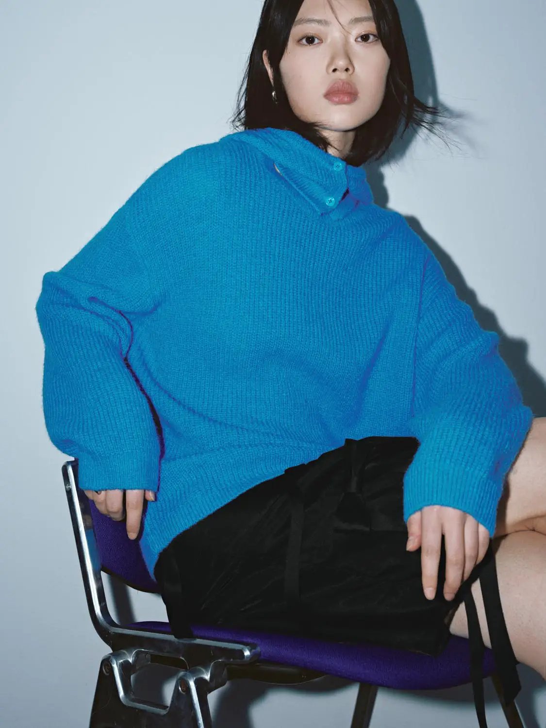 Boxy Textured Knit Crew Neck Long Sleeve Sweater