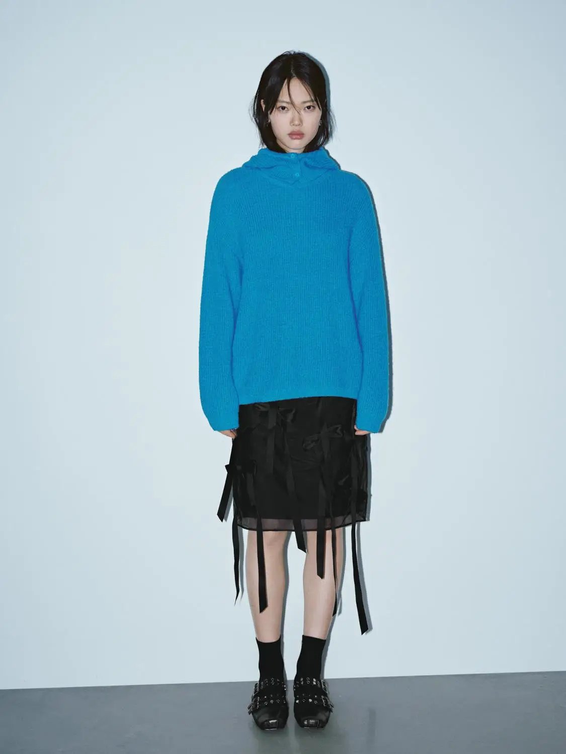 Boxy Textured Knit Crew Neck Long Sleeve Sweater