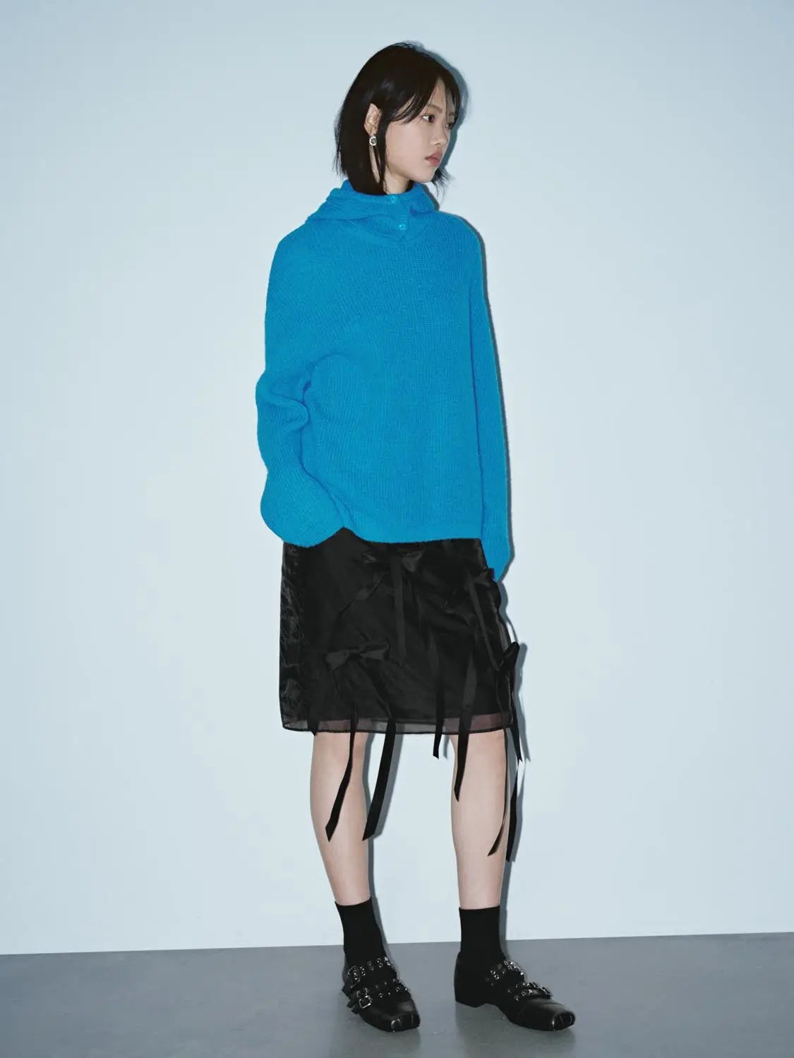 Boxy Textured Knit Crew Neck Long Sleeve Sweater