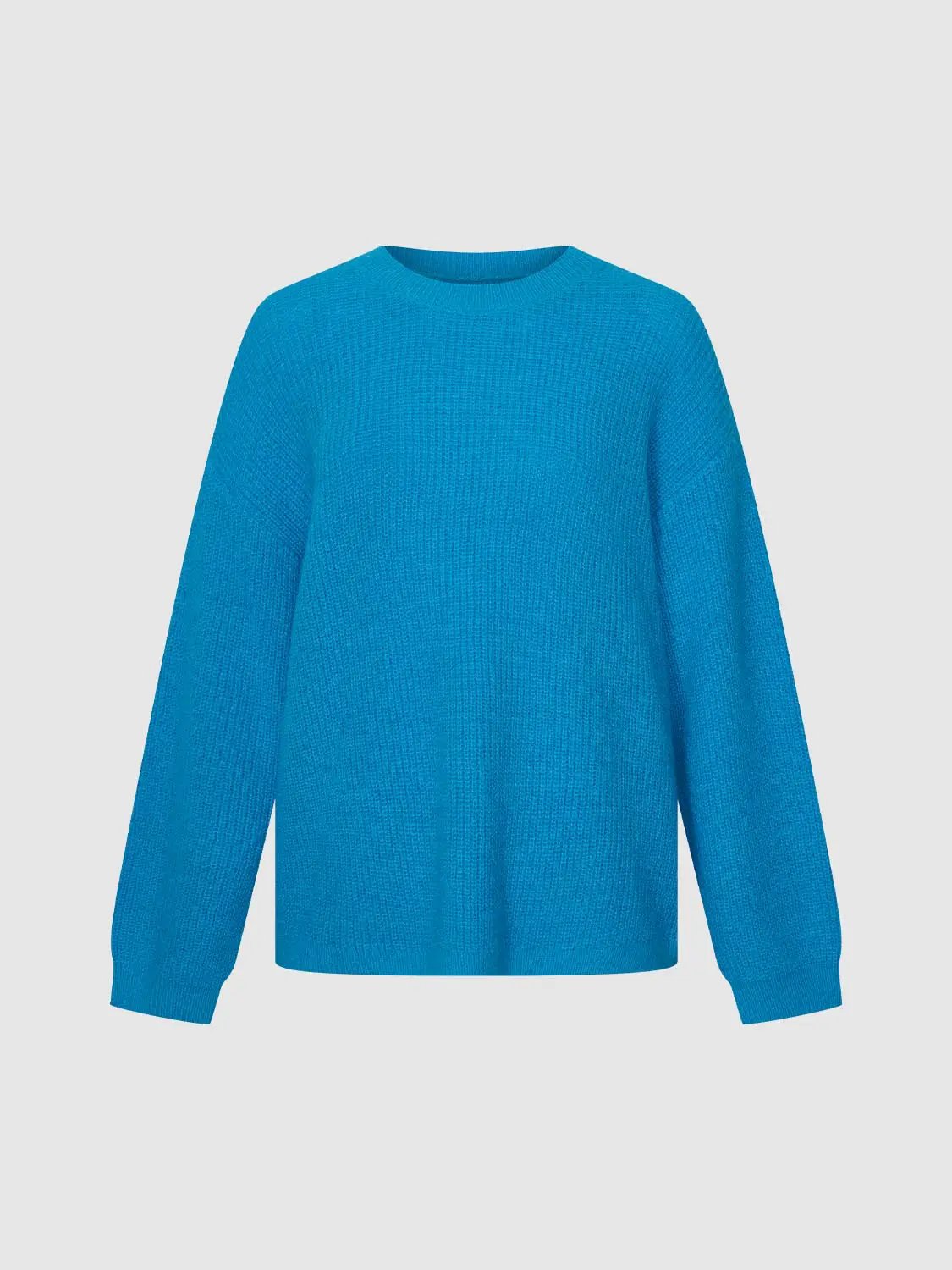 Boxy Textured Knit Crew Neck Long Sleeve Sweater
