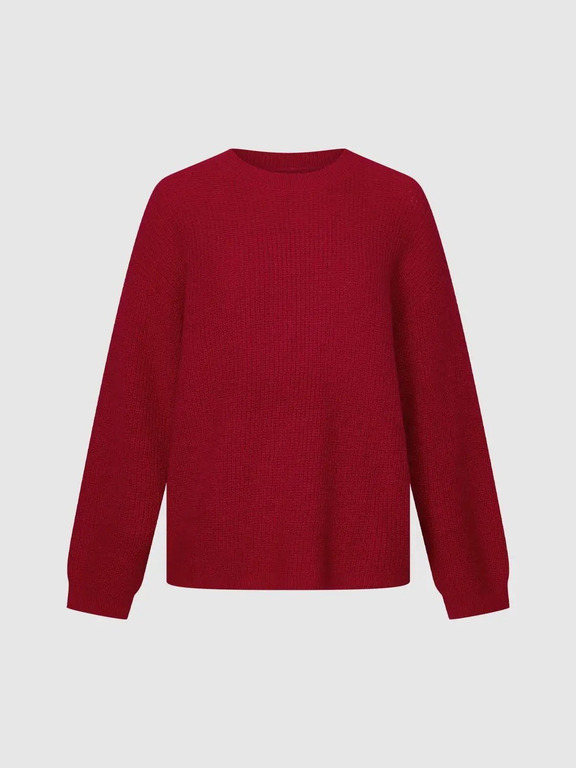 Boxy Textured Knit Crew Neck Long Sleeve Sweater