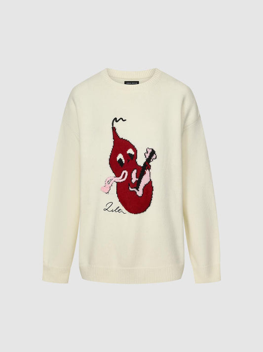Graphic Crew Neck Long Sleeve Knit Sweater