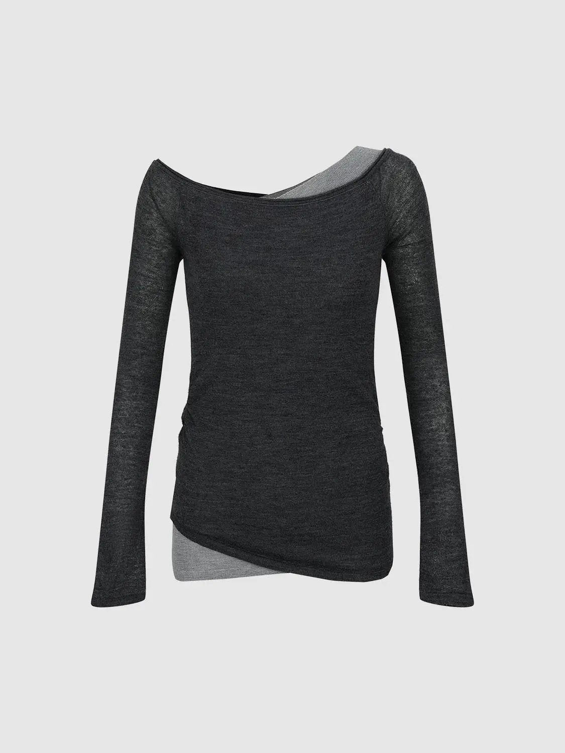 Asymmetric Contrast Panel Long Sleeve Wool Knit Top