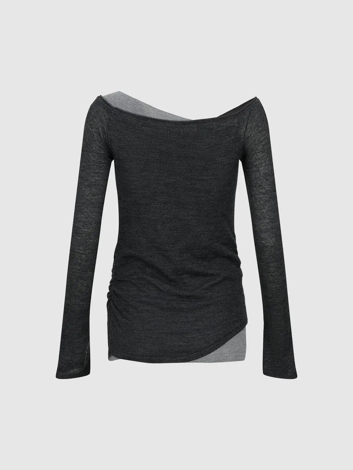Asymmetric Contrast Panel Long Sleeve Wool Knit Top