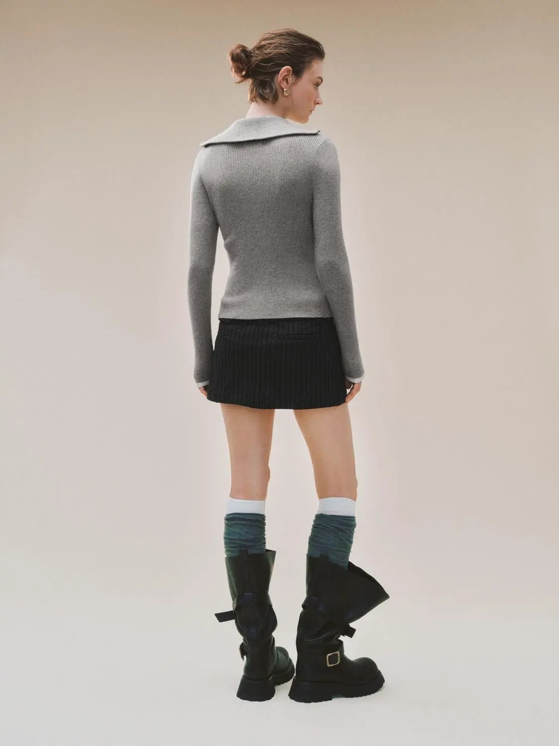 Ribbed Fitted Half Zip Long Sleeve Sweater