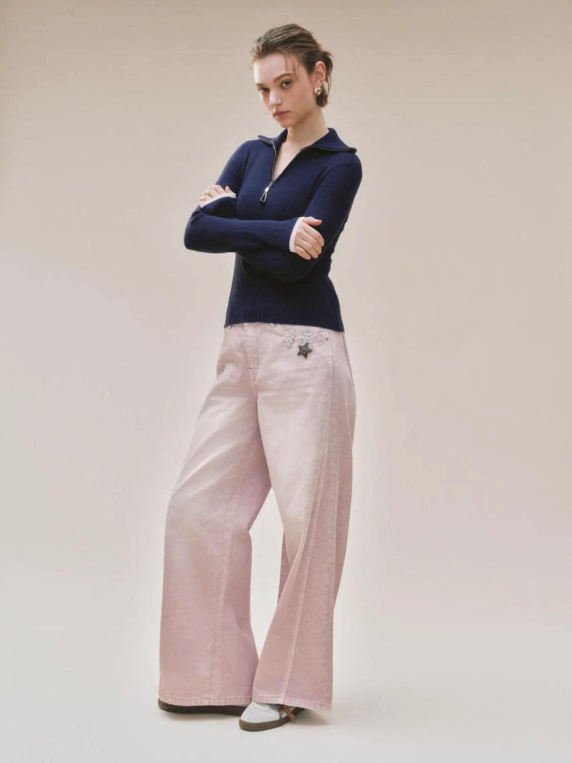 Ribbed Fitted Half Zip Long Sleeve Sweater