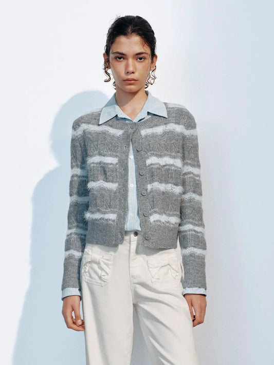 Textured Striped Long Sleeve Knit Cardigan