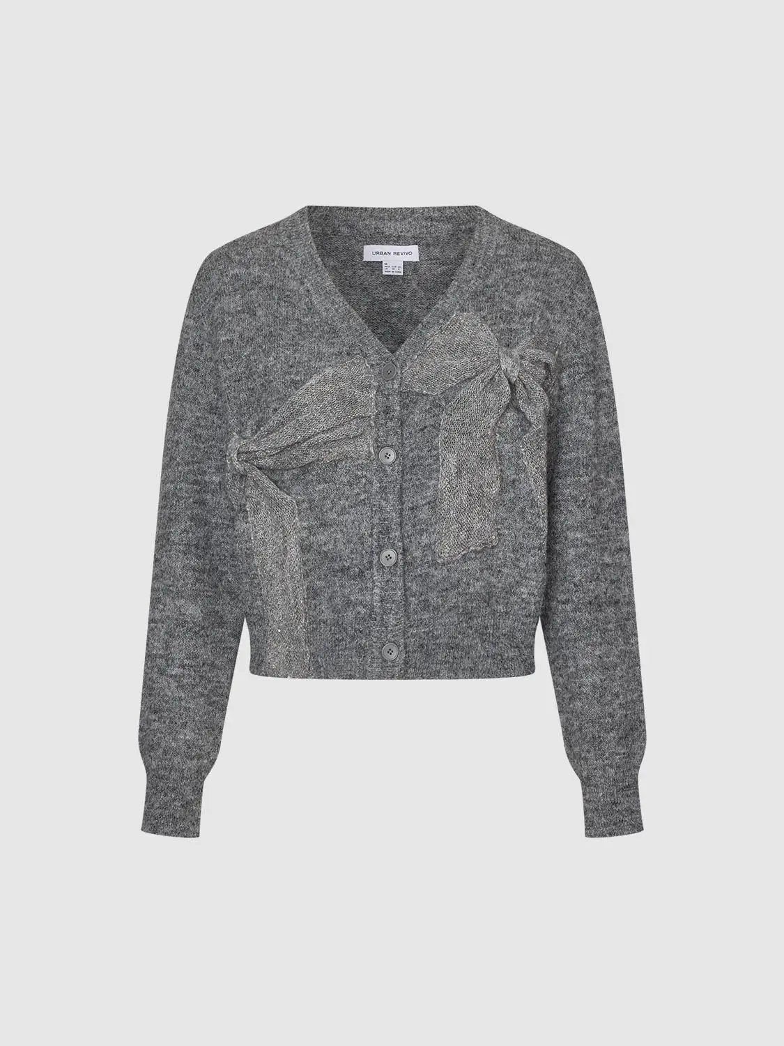 Bow Detail V-neck Long Sleeve Knit Cardigan