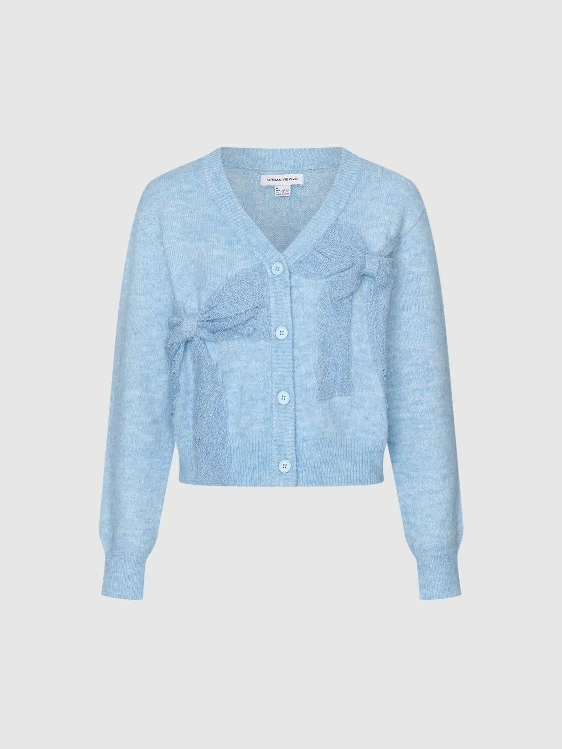 Bow Detail V-neck Long Sleeve Knit Cardigan