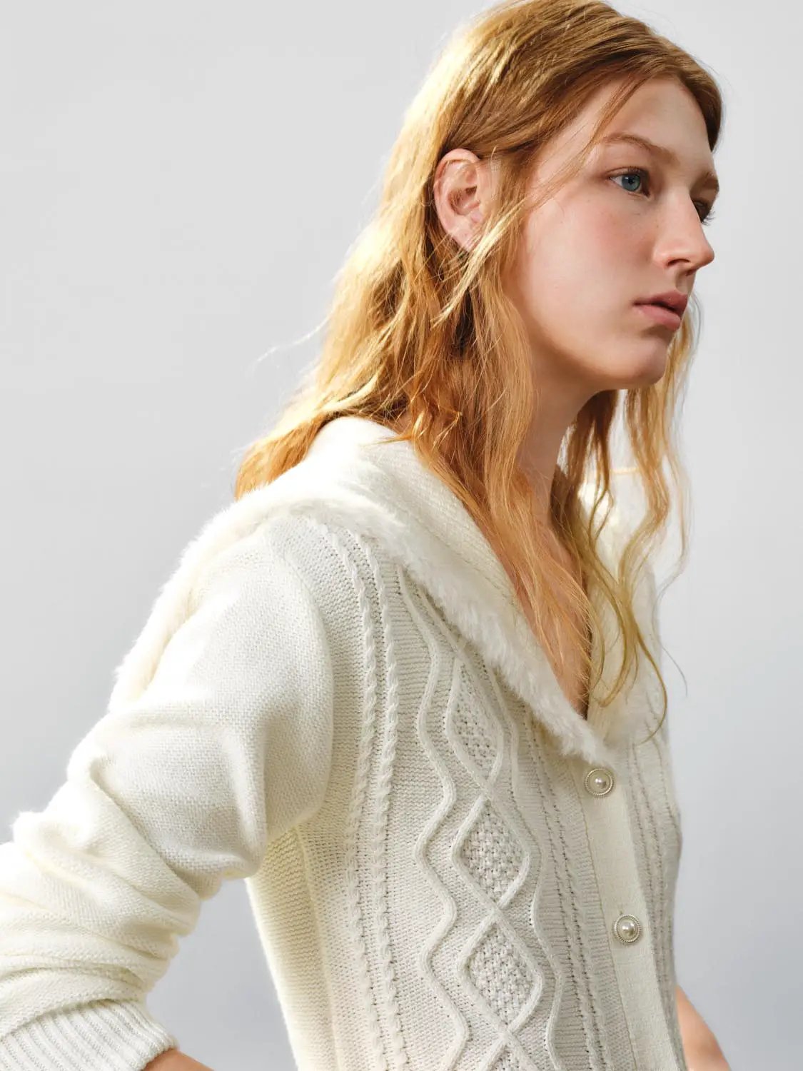 Cable Knit Hooded Long Sleeve Cotton Blend Cardigan
