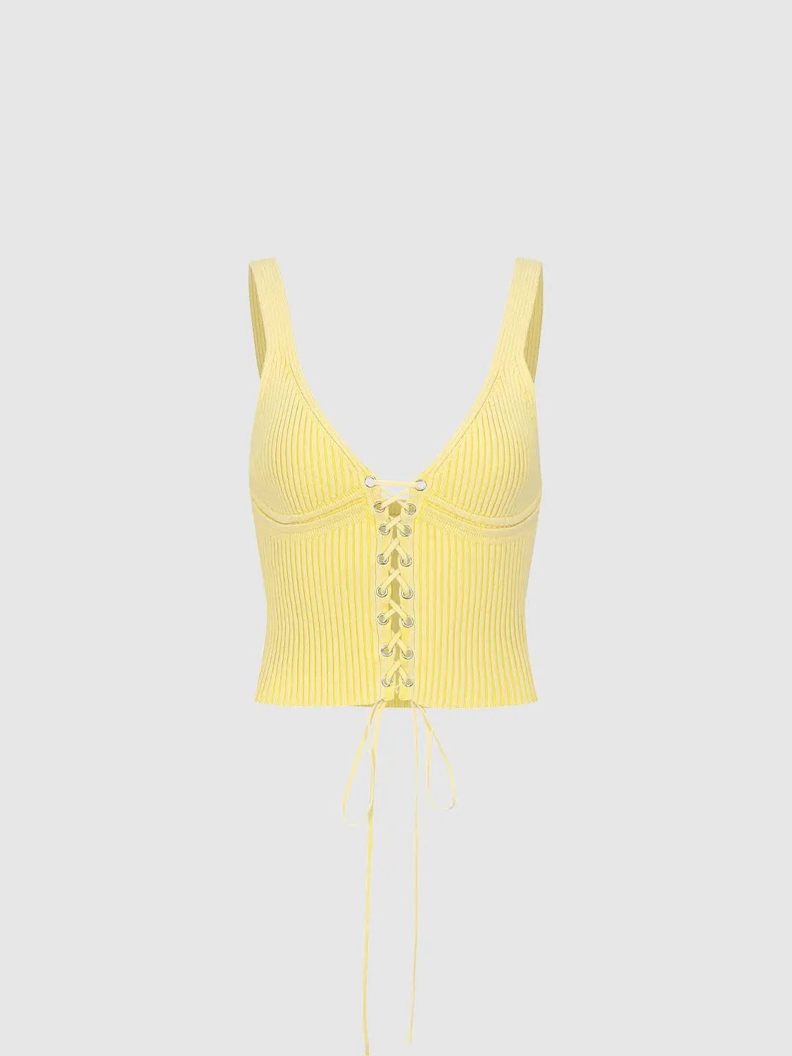 Ribbed Lace-up Sleeveless Cotton Cami Top