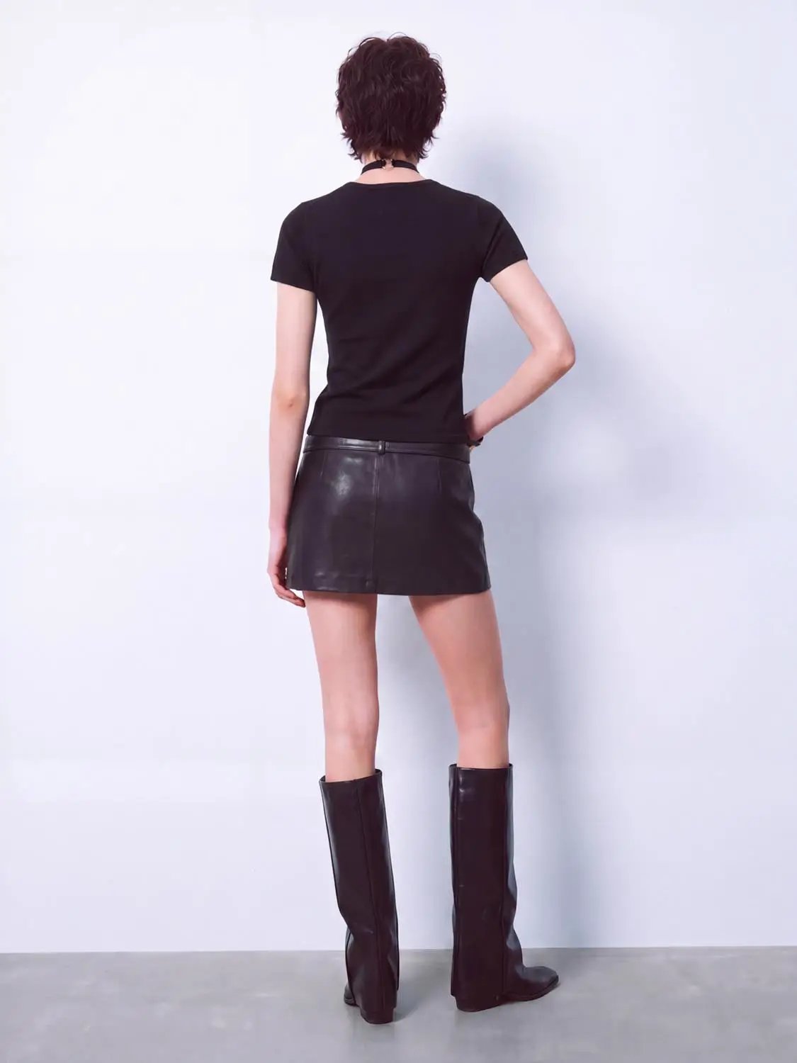 Knitted Crew Neck Short Sleeve Cutout T-Shirt