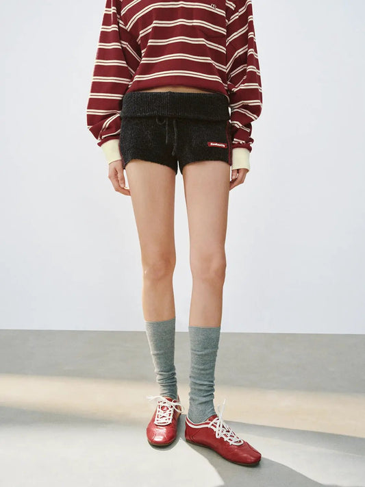 Heathered Drawstring Waist Knit Shorts With Side Stripes