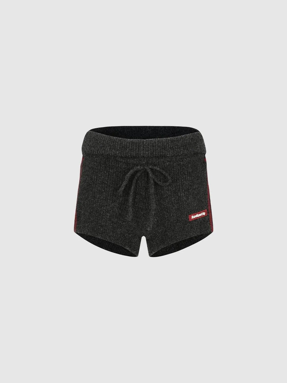 Heathered Drawstring Waist Knit Shorts With Side Stripes