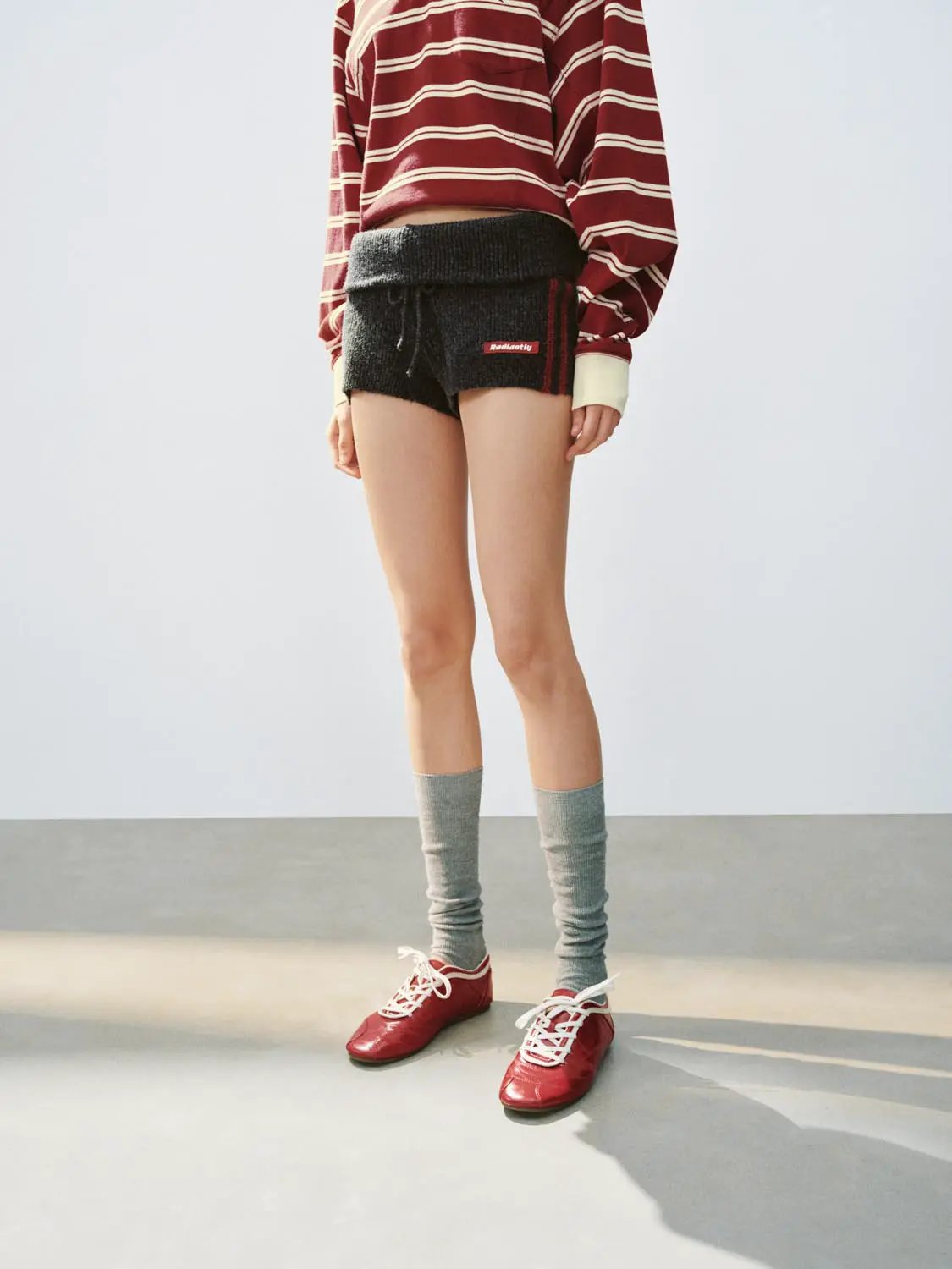 Heathered Drawstring Waist Knit Shorts With Side Stripes