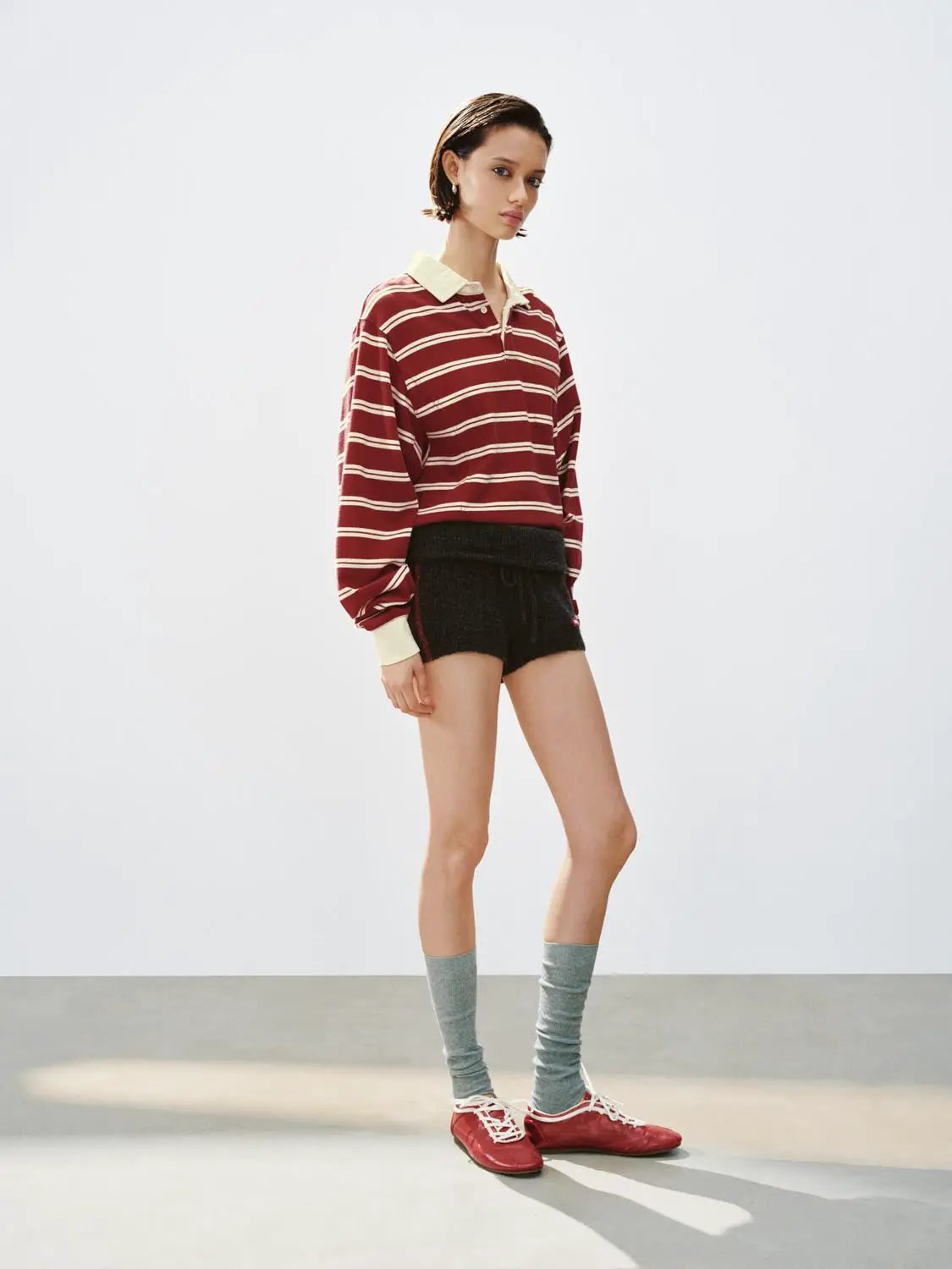 Heathered Drawstring Waist Knit Shorts With Side Stripes