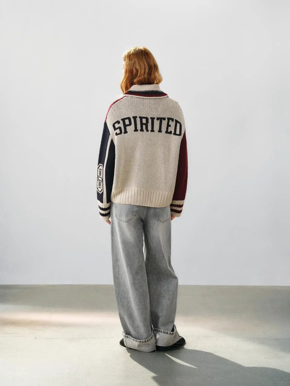 Zip Front Striped Oversized Long Sleeve Knit Jacket