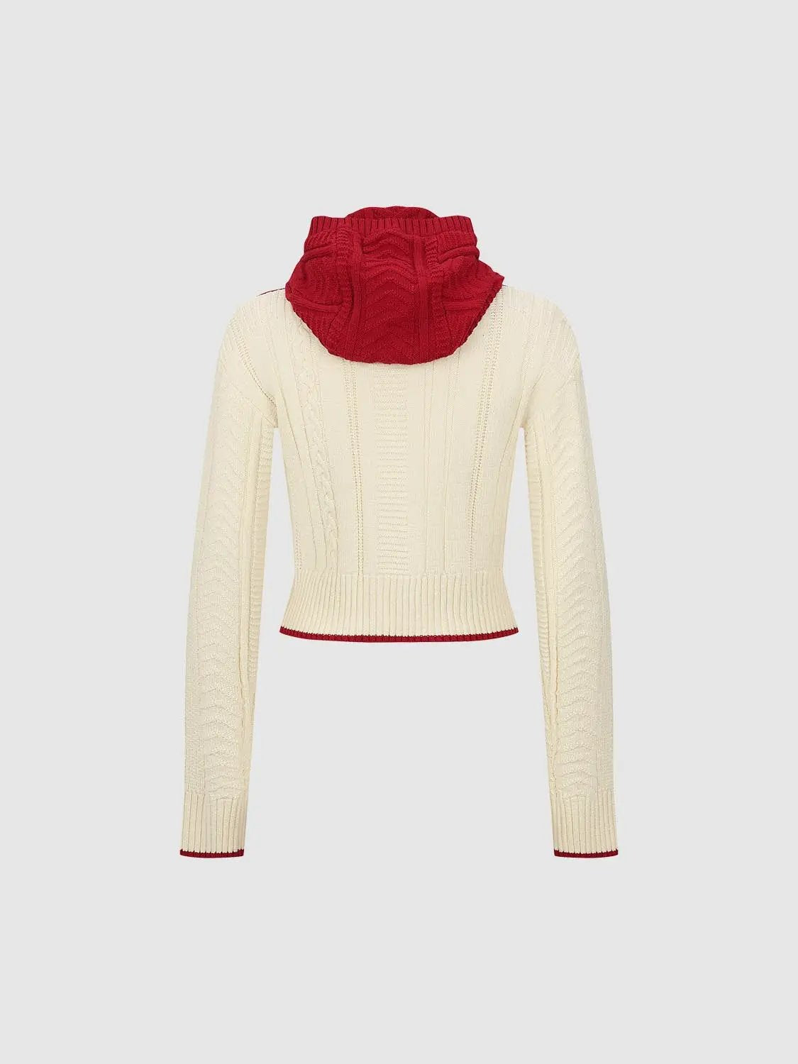 Striped Cable Knit Zip Front Long Sleeve Cotton Blend Jacket