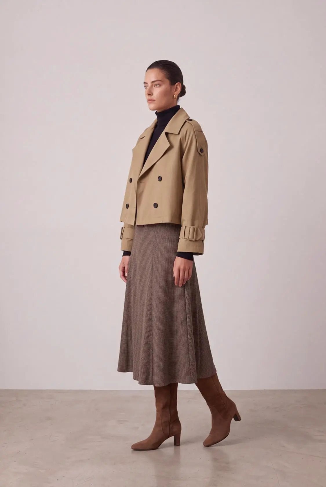 Lapel Double Breasted Cropped Cotton Trench Jacket
