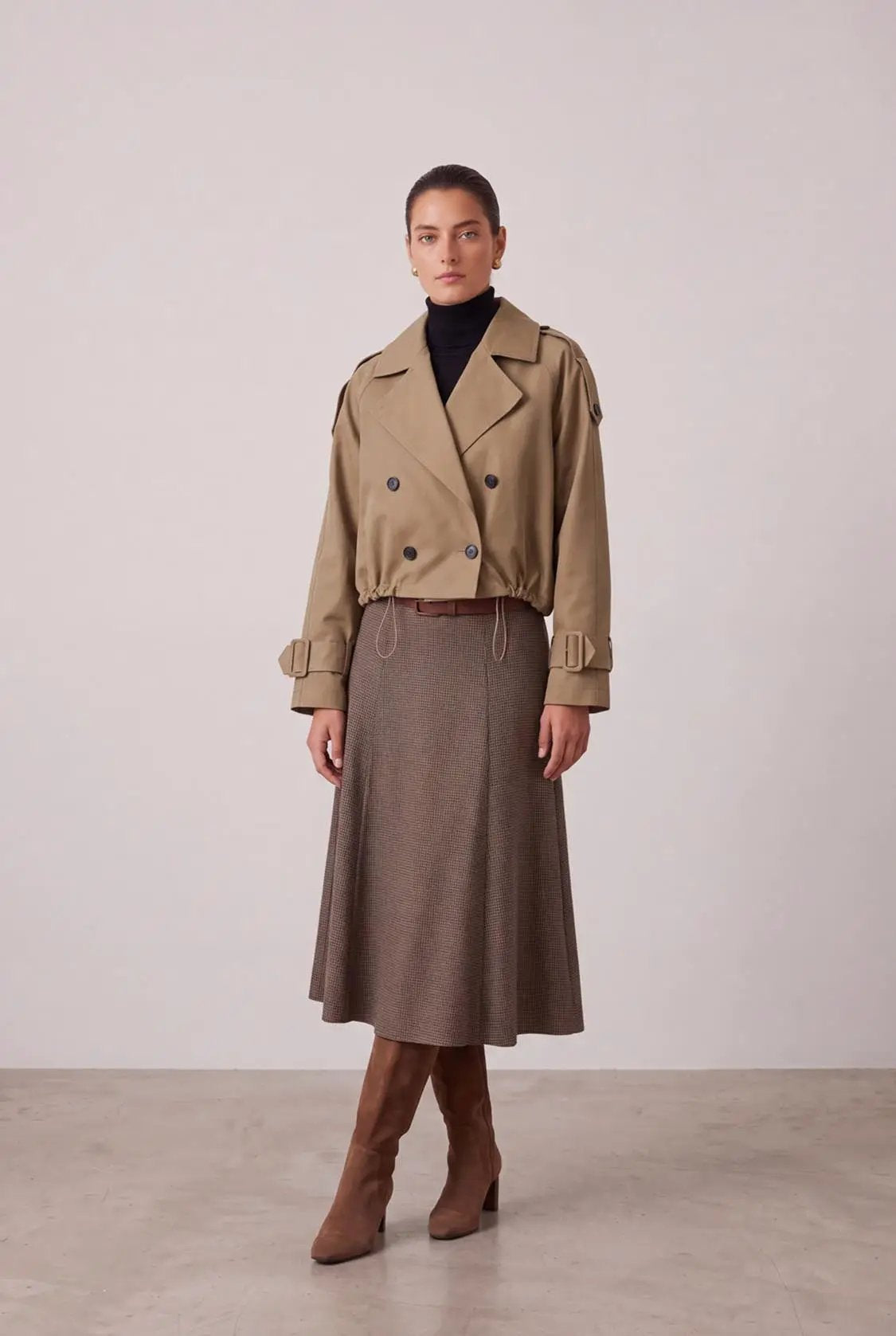 Lapel Double Breasted Cropped Cotton Trench Jacket