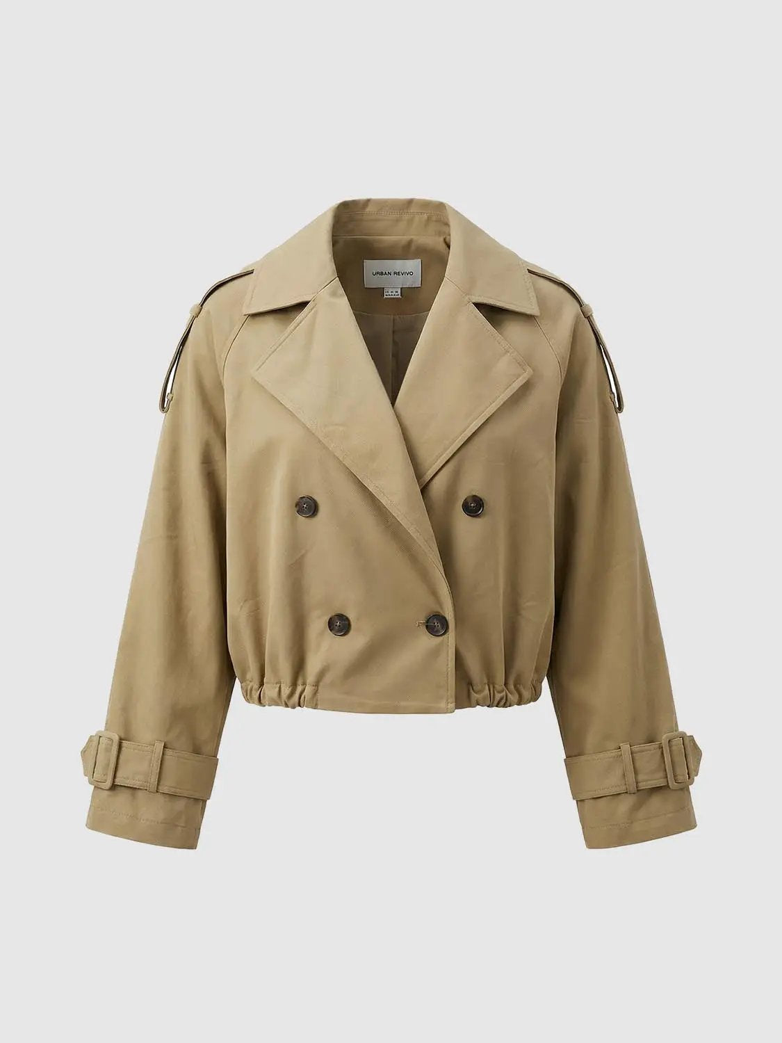 Lapel Double Breasted Cropped Cotton Trench Jacket