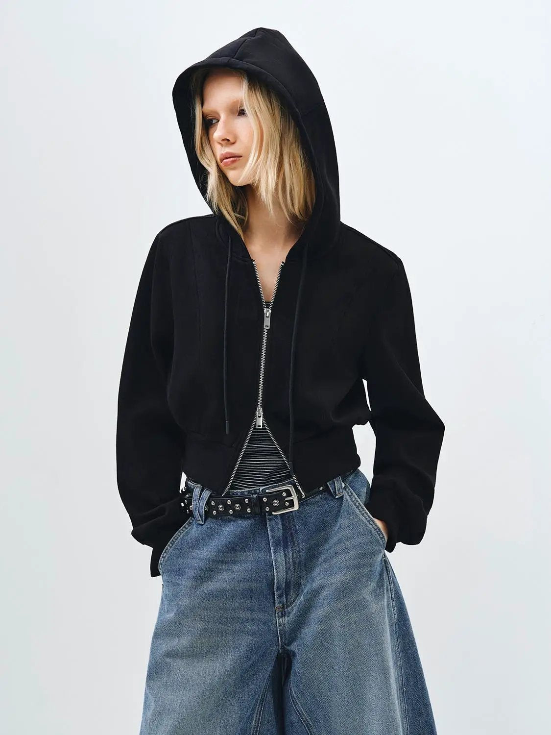Relaxed Fit Hooded Cotton Zip Front Jacket