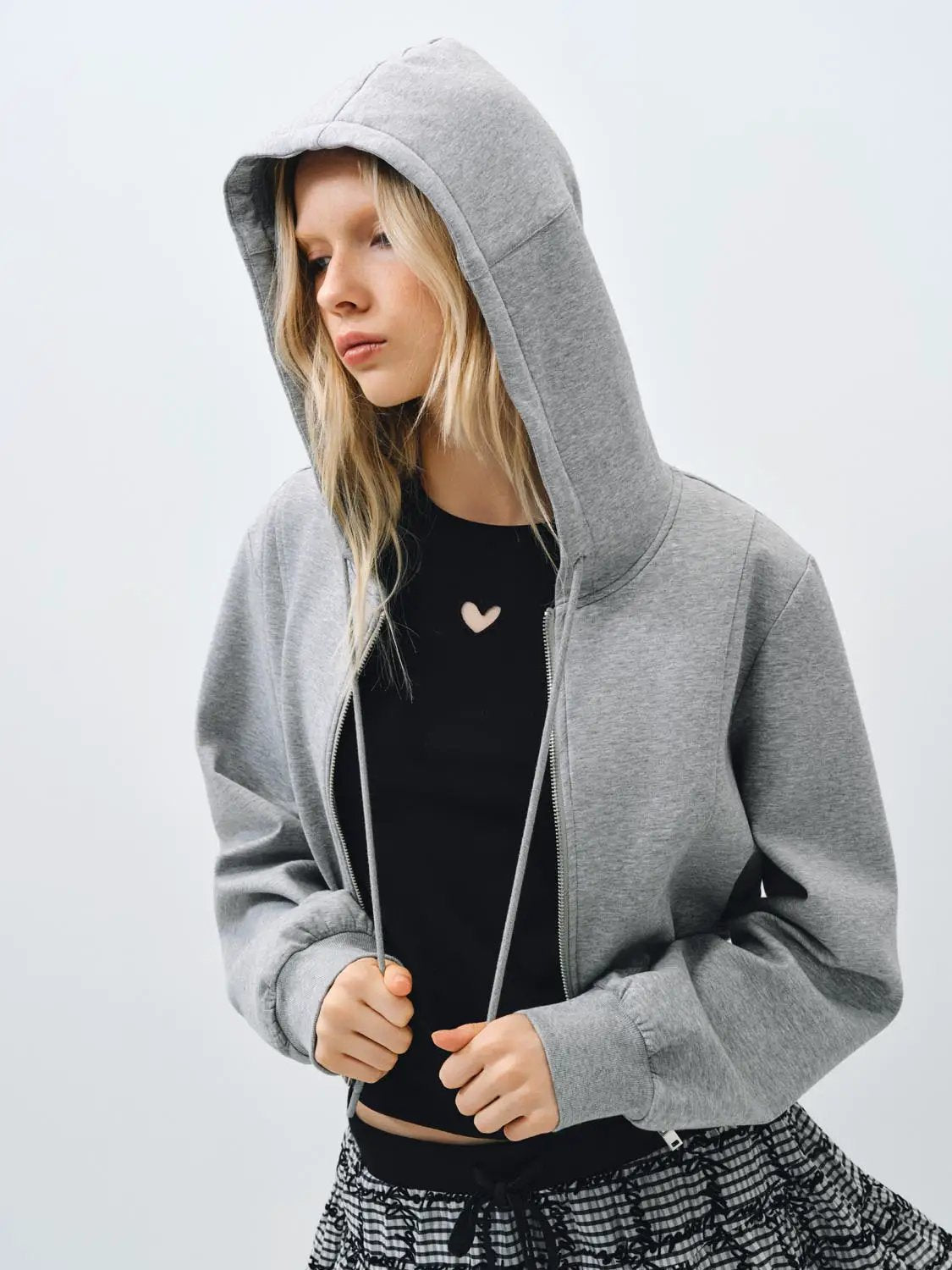 Relaxed Fit Hooded Cotton Zip Front Jacket
