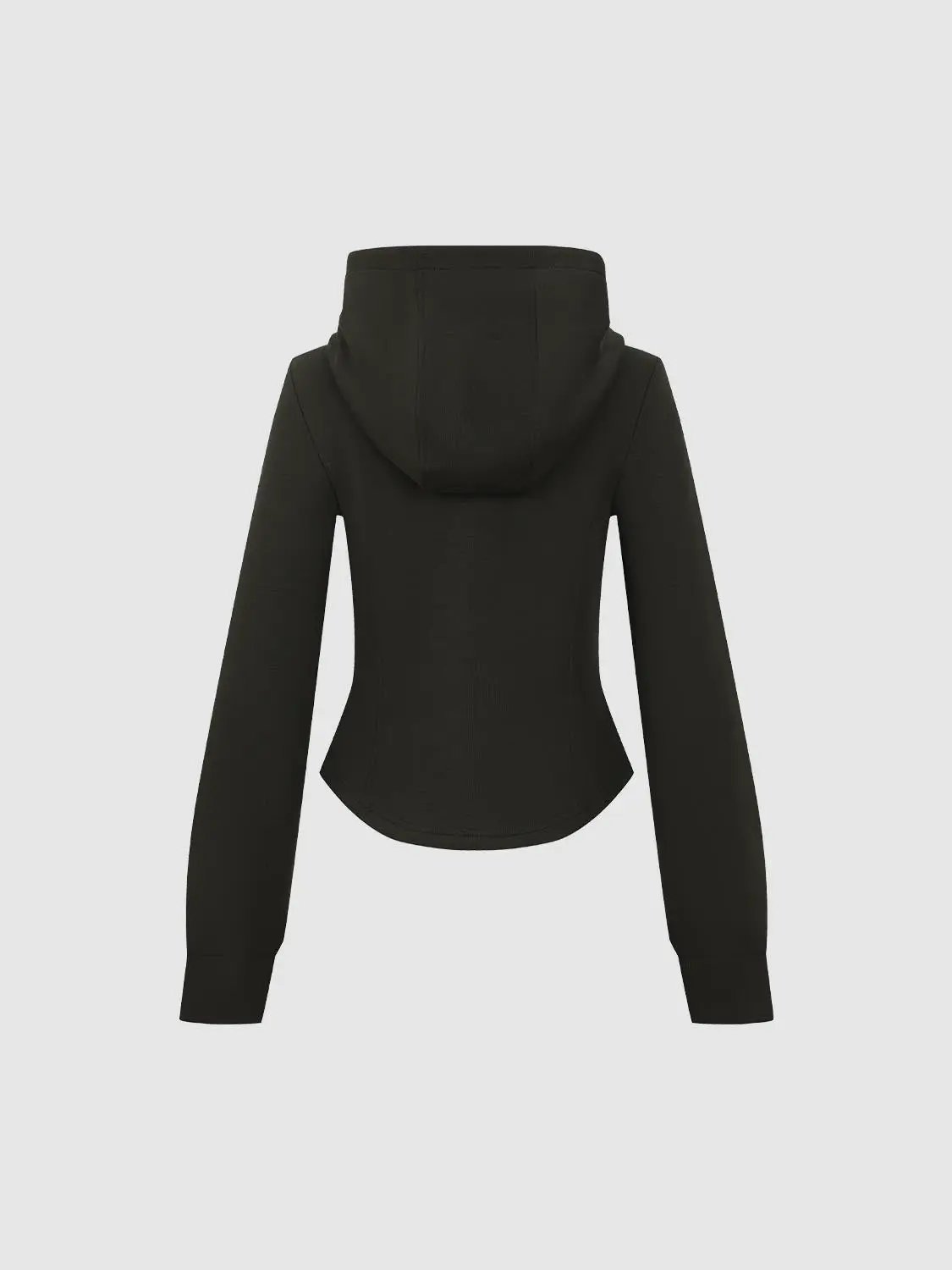 Fitted Full-Zip Curved Hem Cotton Blend Hoodie Jacket