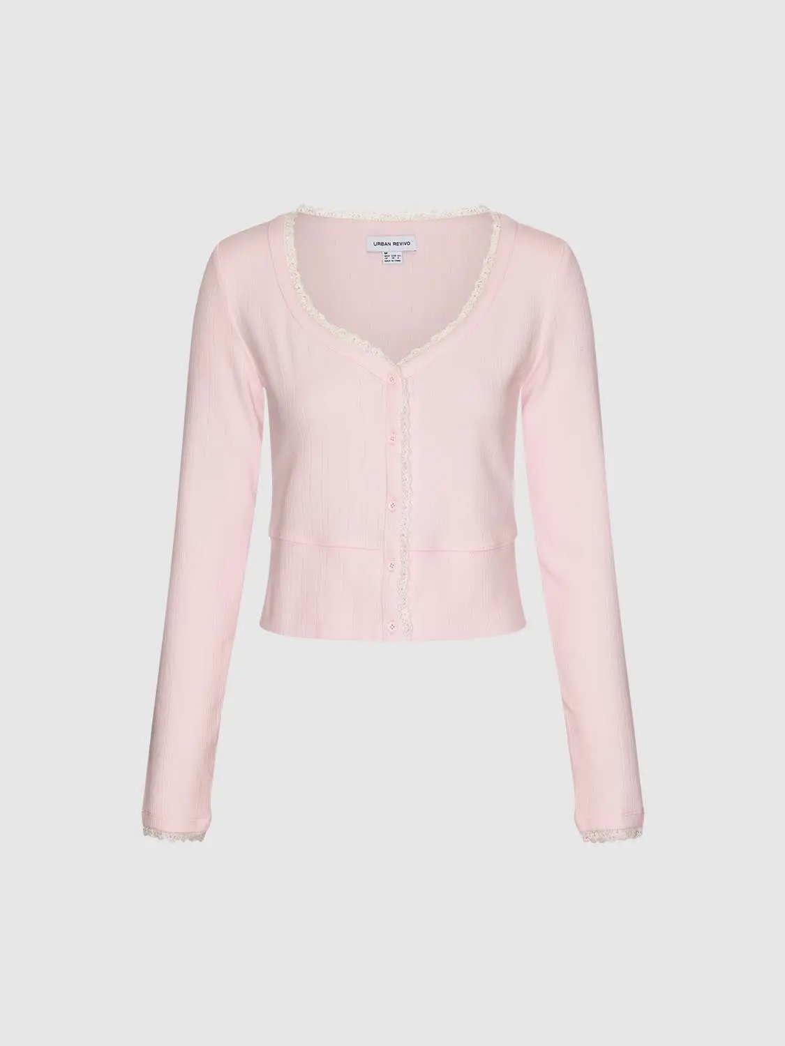 Lace Trim Button Front Cotton Long Sleeve Cardigan