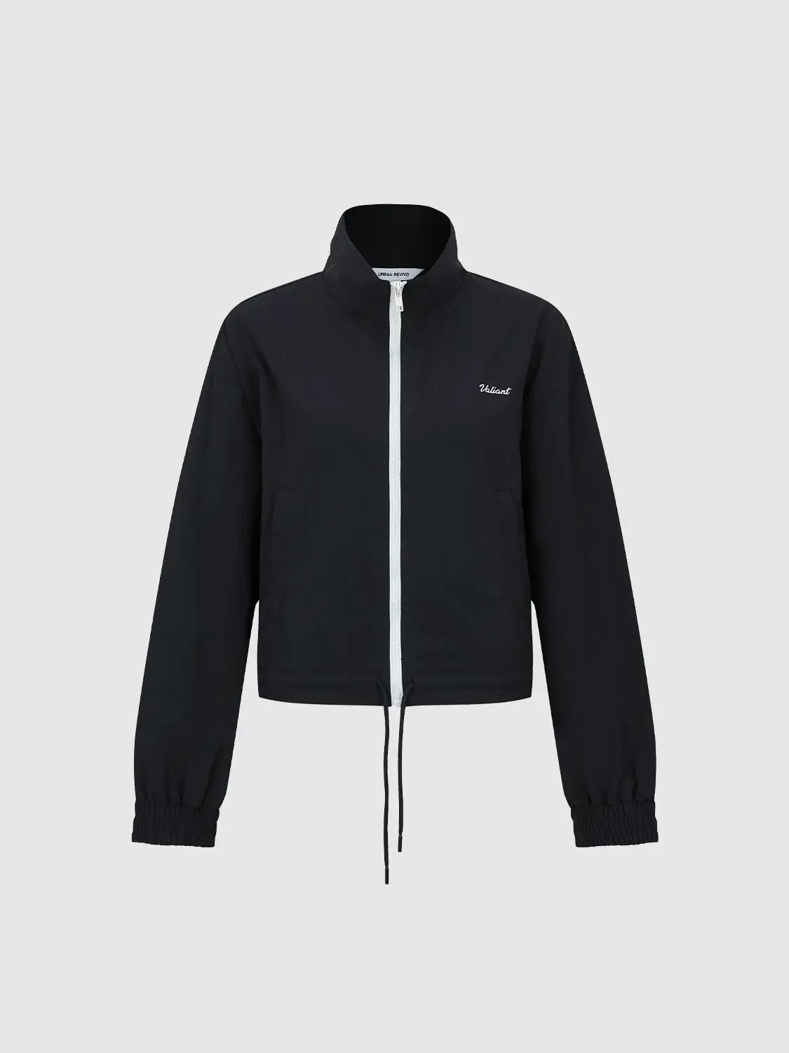 Zip Front Drawstring Hem Elastic Long Sleeve Jacket