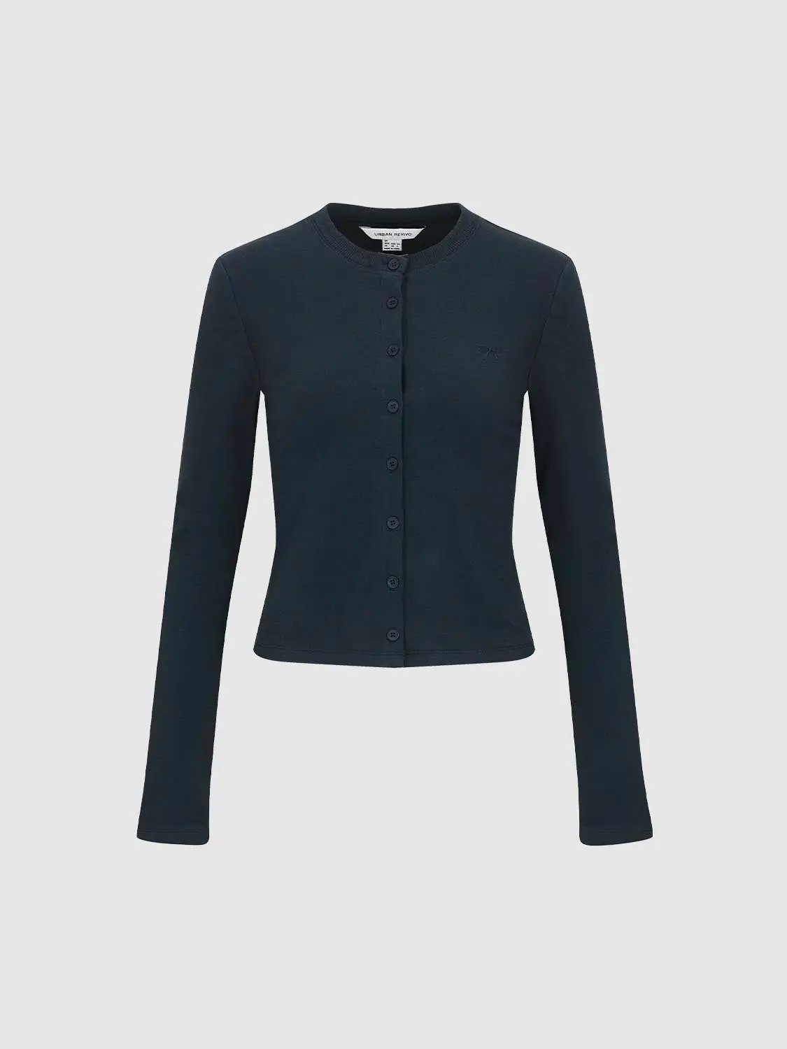 Button Front Crew Neck Embroidered Cotton Fitted Jacket