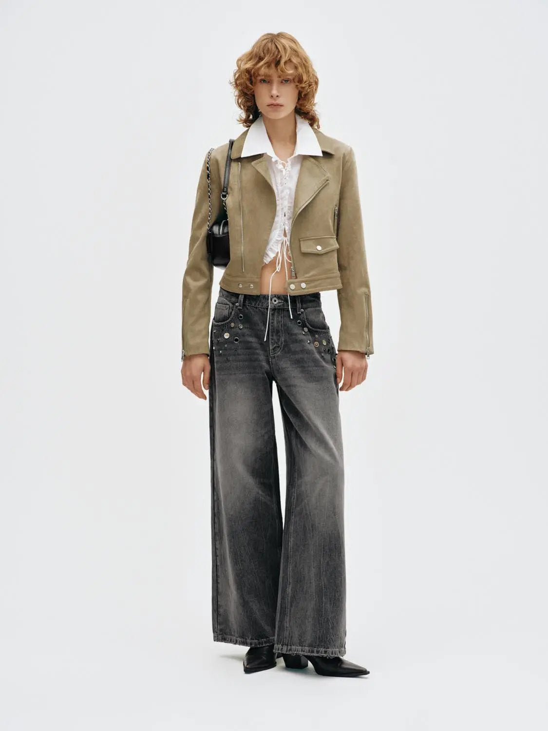Long Sleeve Cropped Asymmetric Zippered Biker Jacket