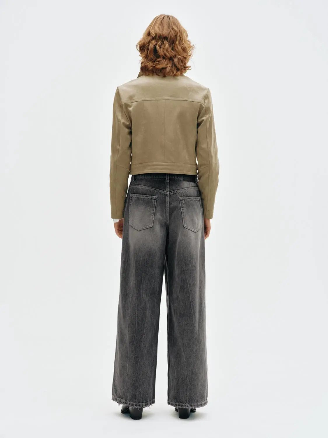 Long Sleeve Cropped Asymmetric Zippered Biker Jacket