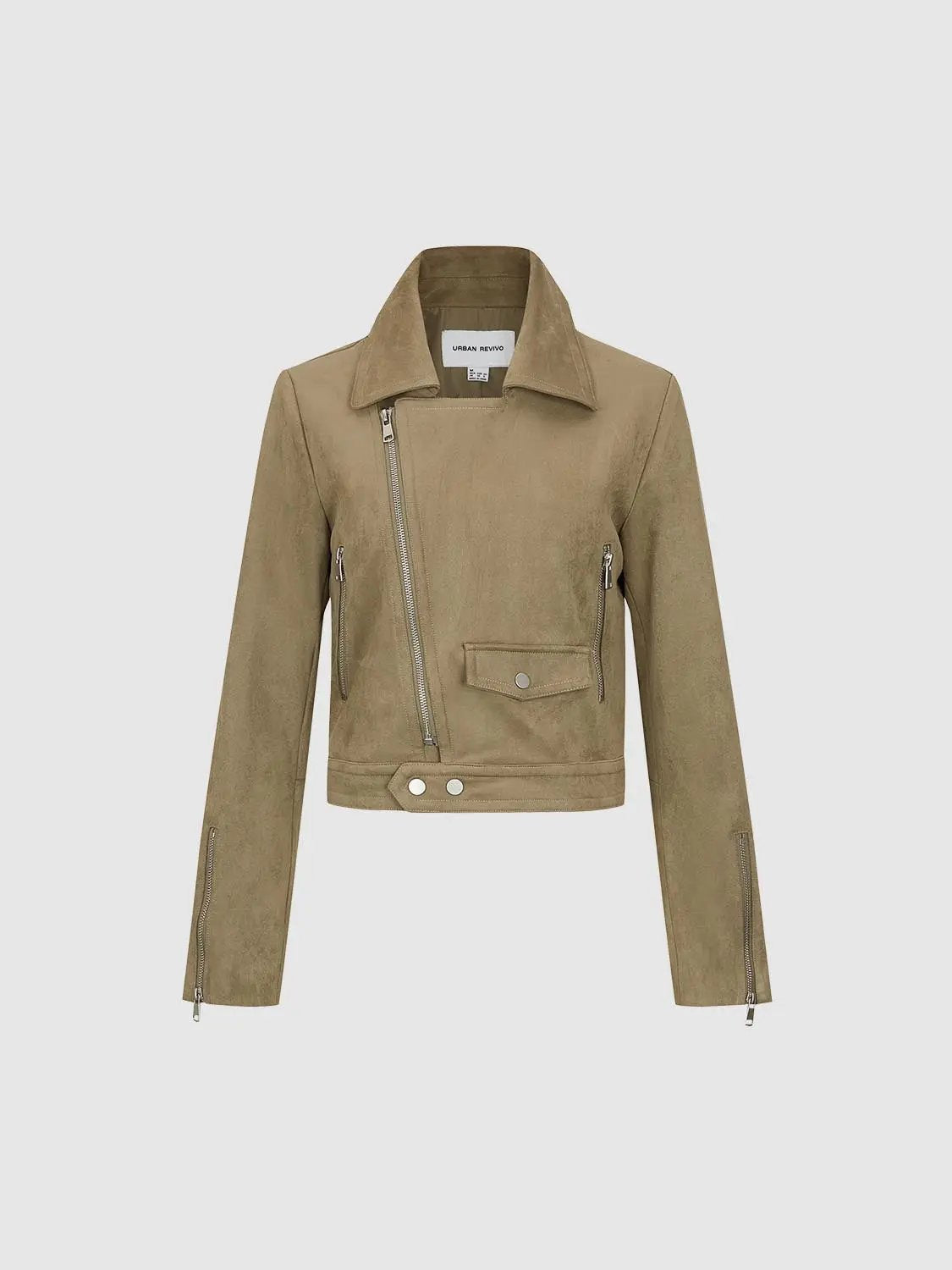 Long Sleeve Cropped Asymmetric Zippered Biker Jacket