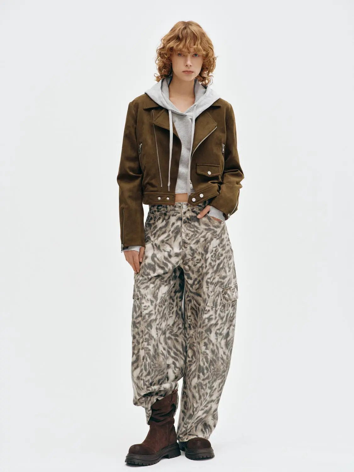 Long Sleeve Cropped Asymmetric Zippered Biker Jacket