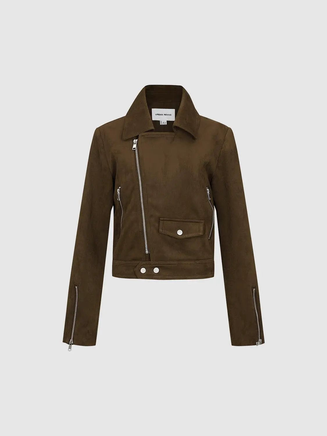 Long Sleeve Cropped Asymmetric Zippered Biker Jacket