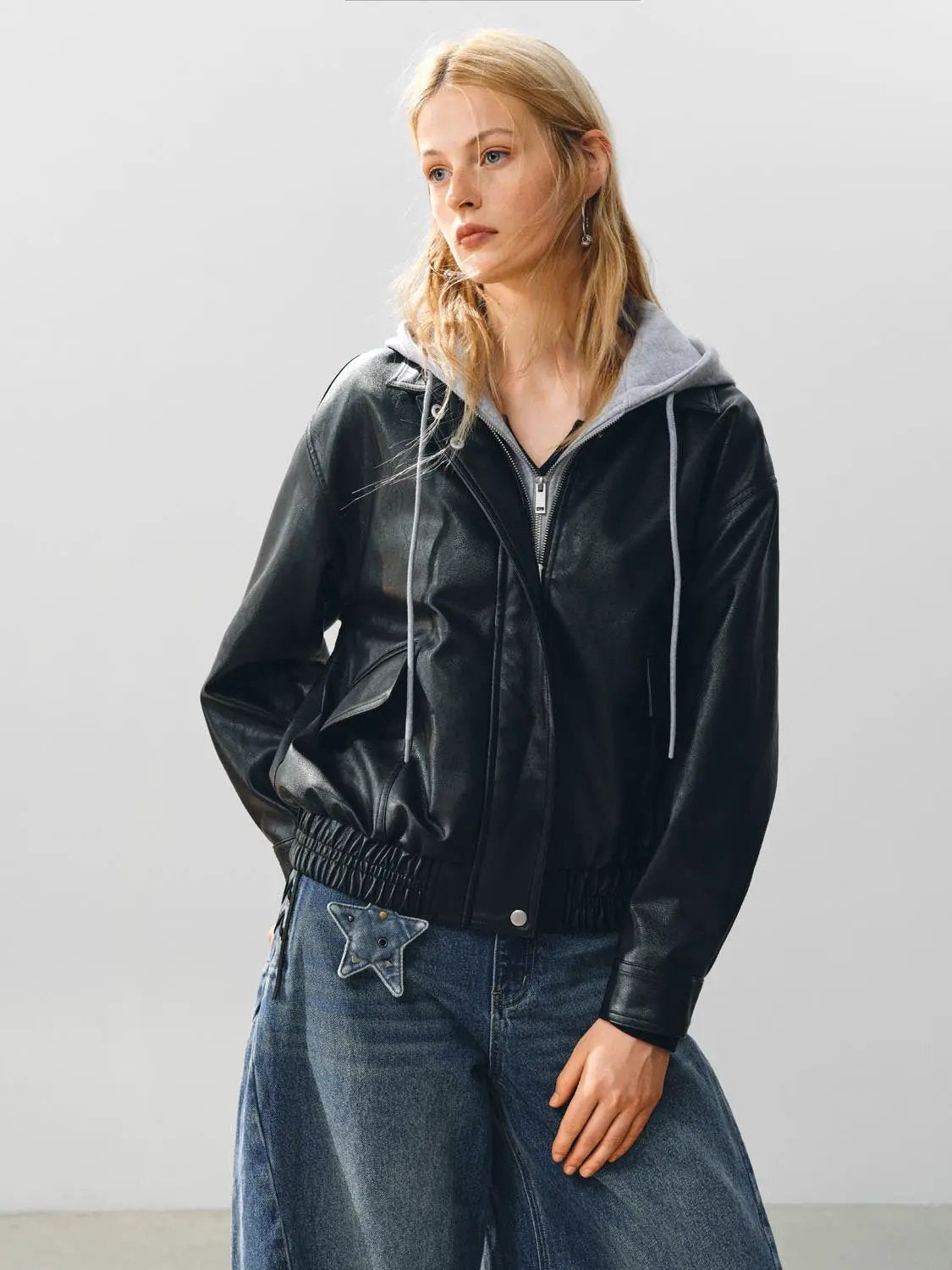 Zip Front Ribbed Hem Long Sleeve Jacket