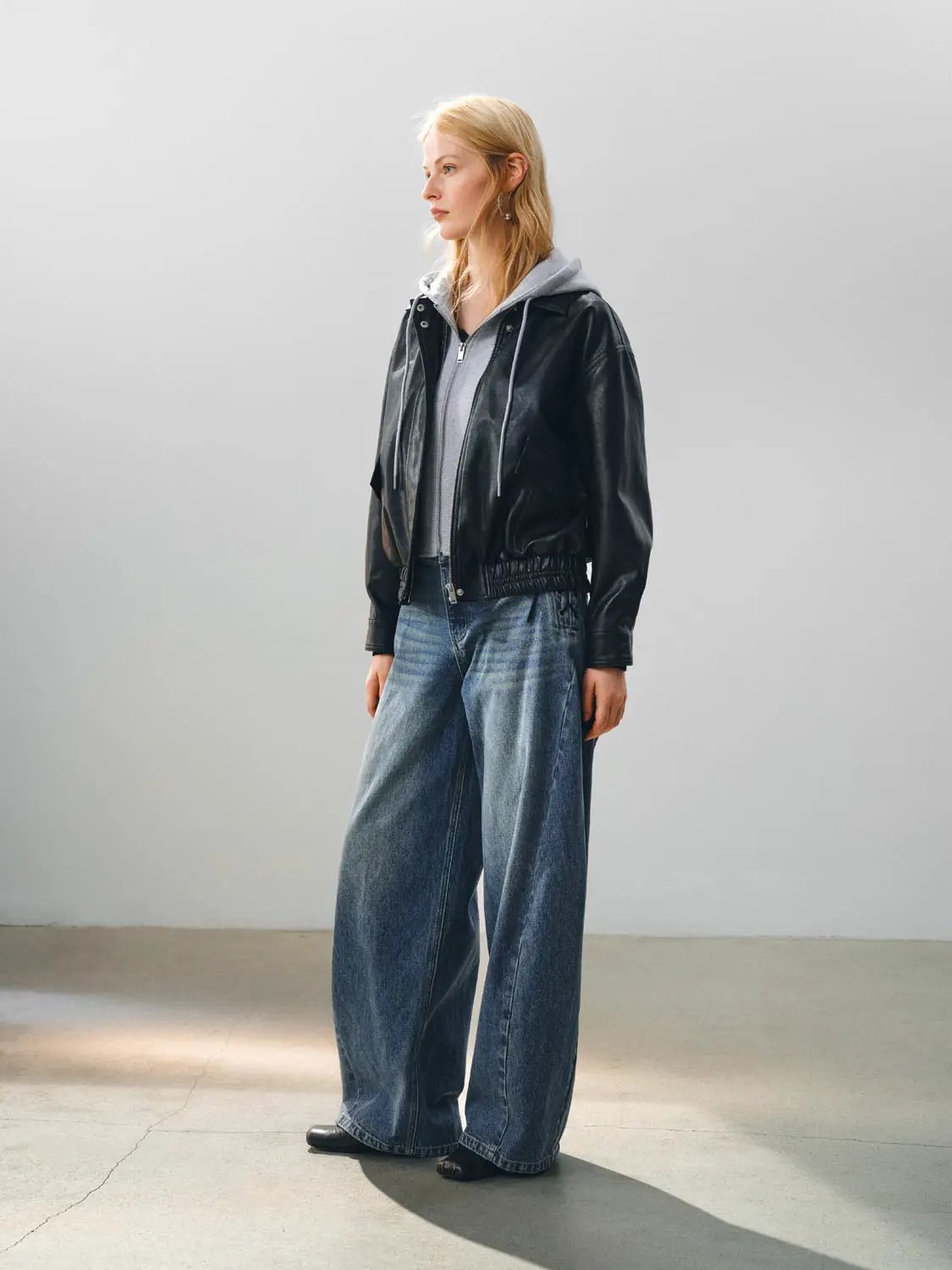 Zip Front Ribbed Hem Long Sleeve Jacket