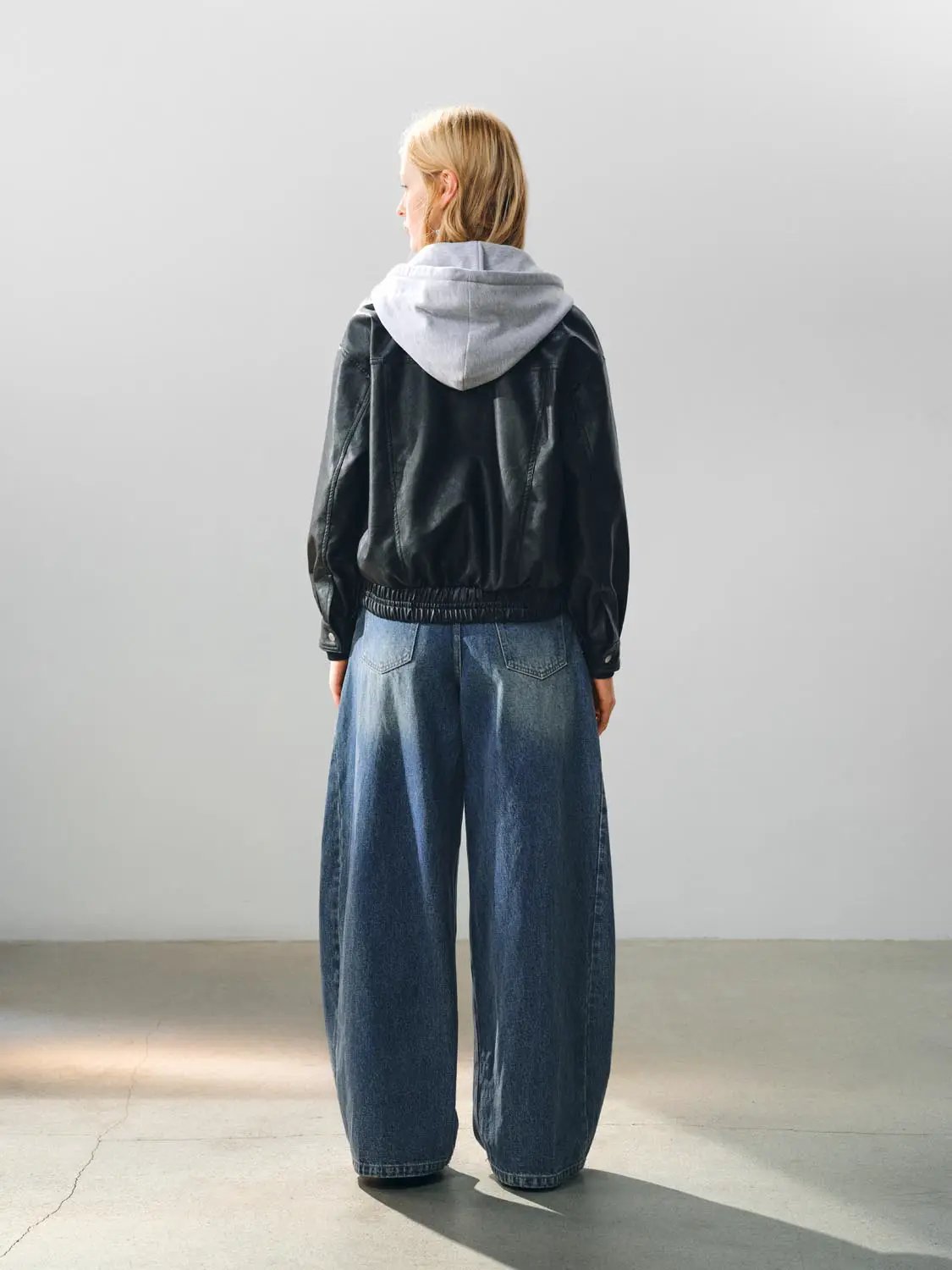 Zip Front Ribbed Hem Long Sleeve Jacket