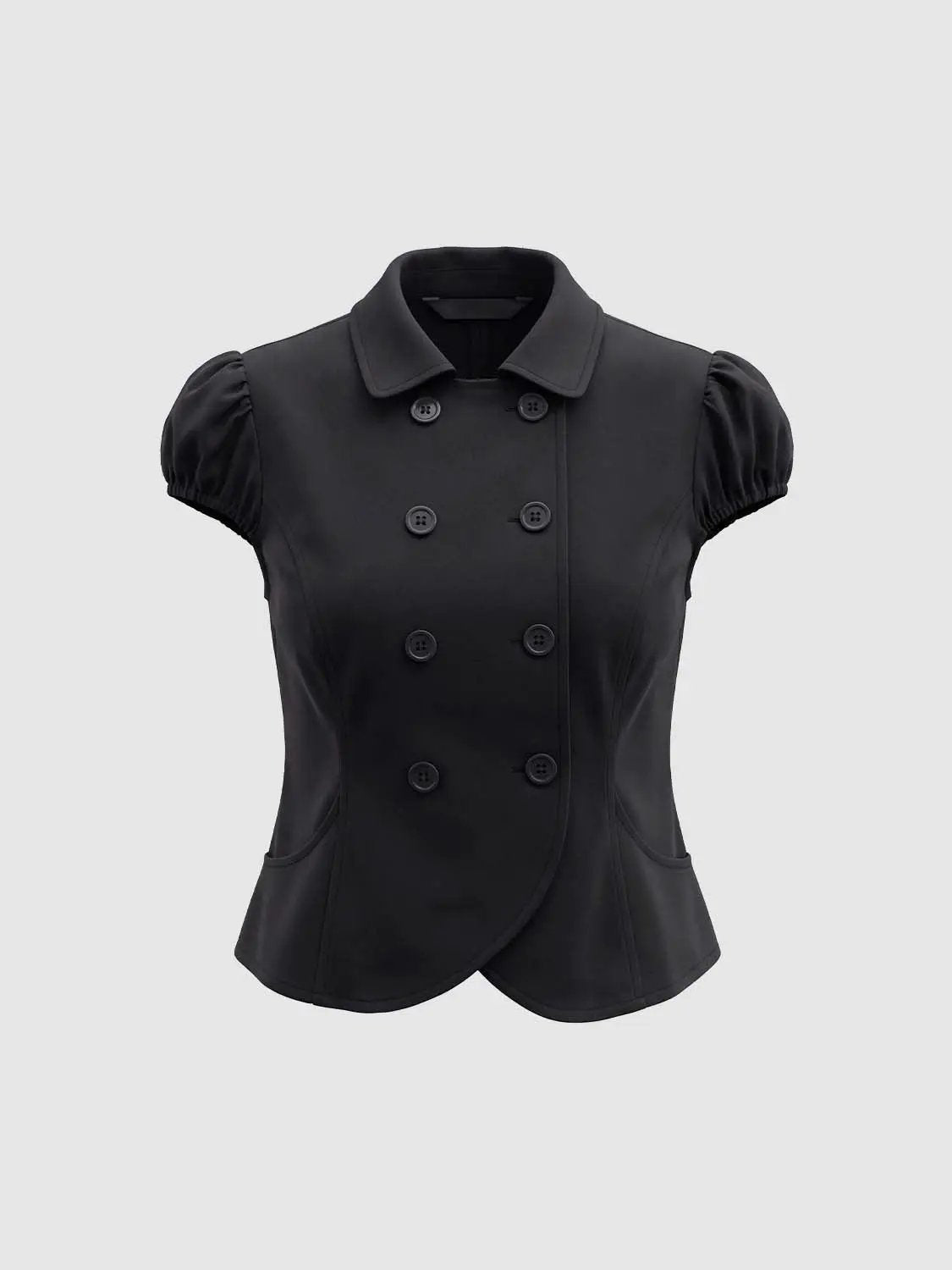 Cropped Double-breasted Short Sleeve Cotton Blend Jacket