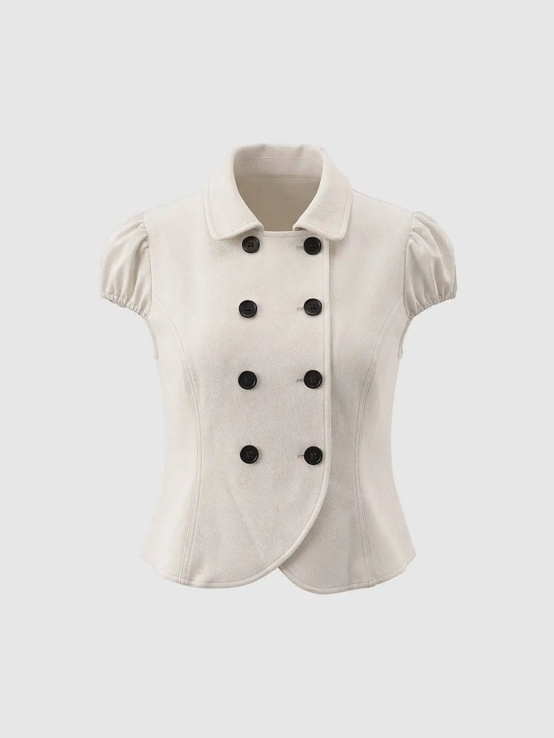 Cropped Double-breasted Short Sleeve Cotton Blend Jacket
