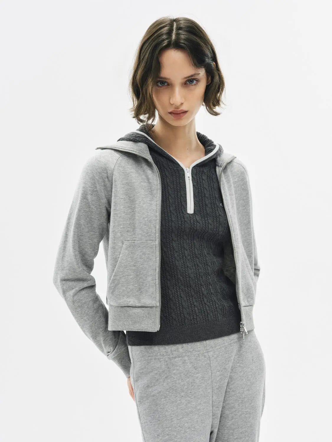 Zip Front Long Sleeve Cotton Blend Sweatshirt Jacket