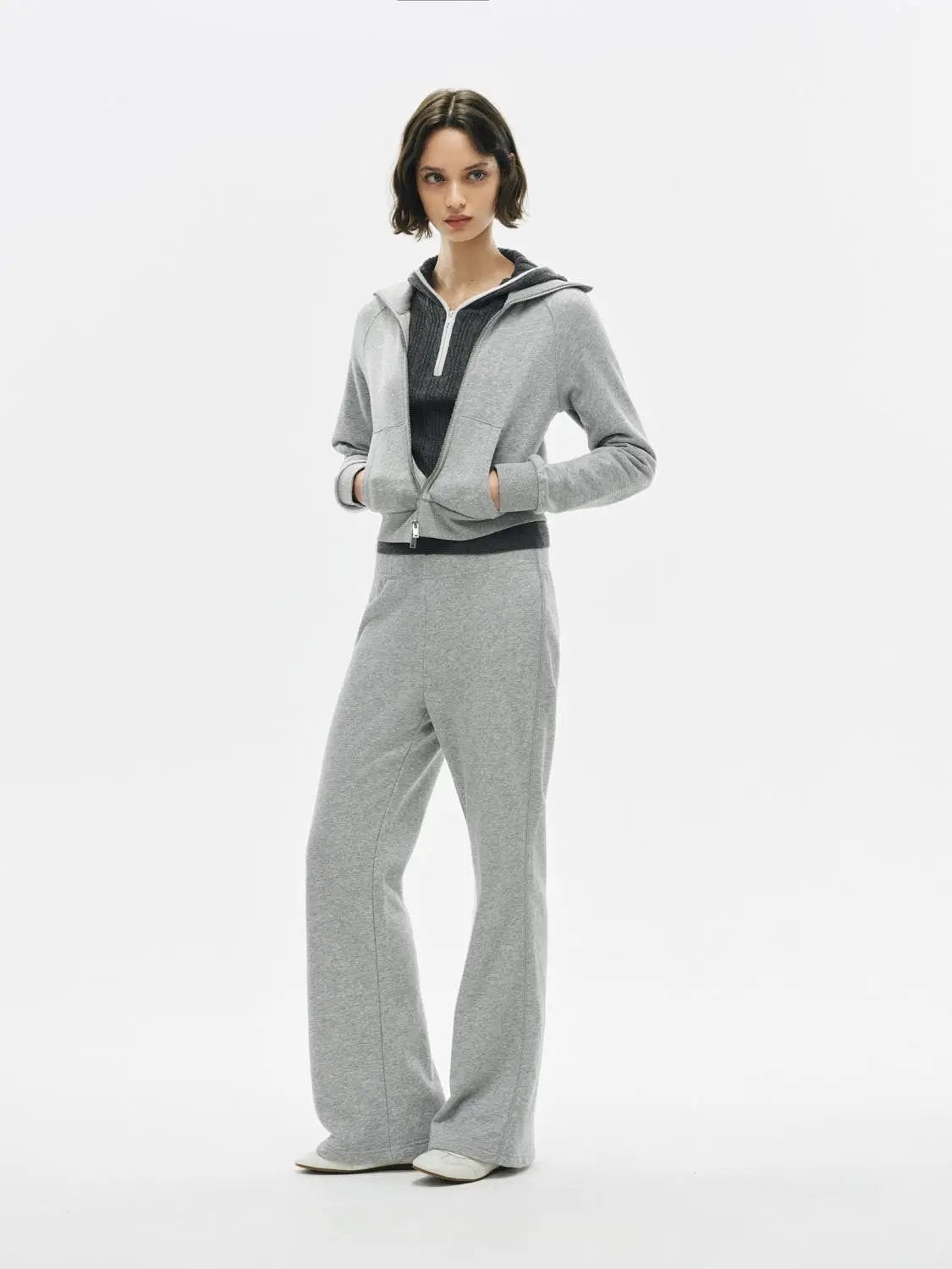 Zip Front Long Sleeve Cotton Blend Sweatshirt Jacket