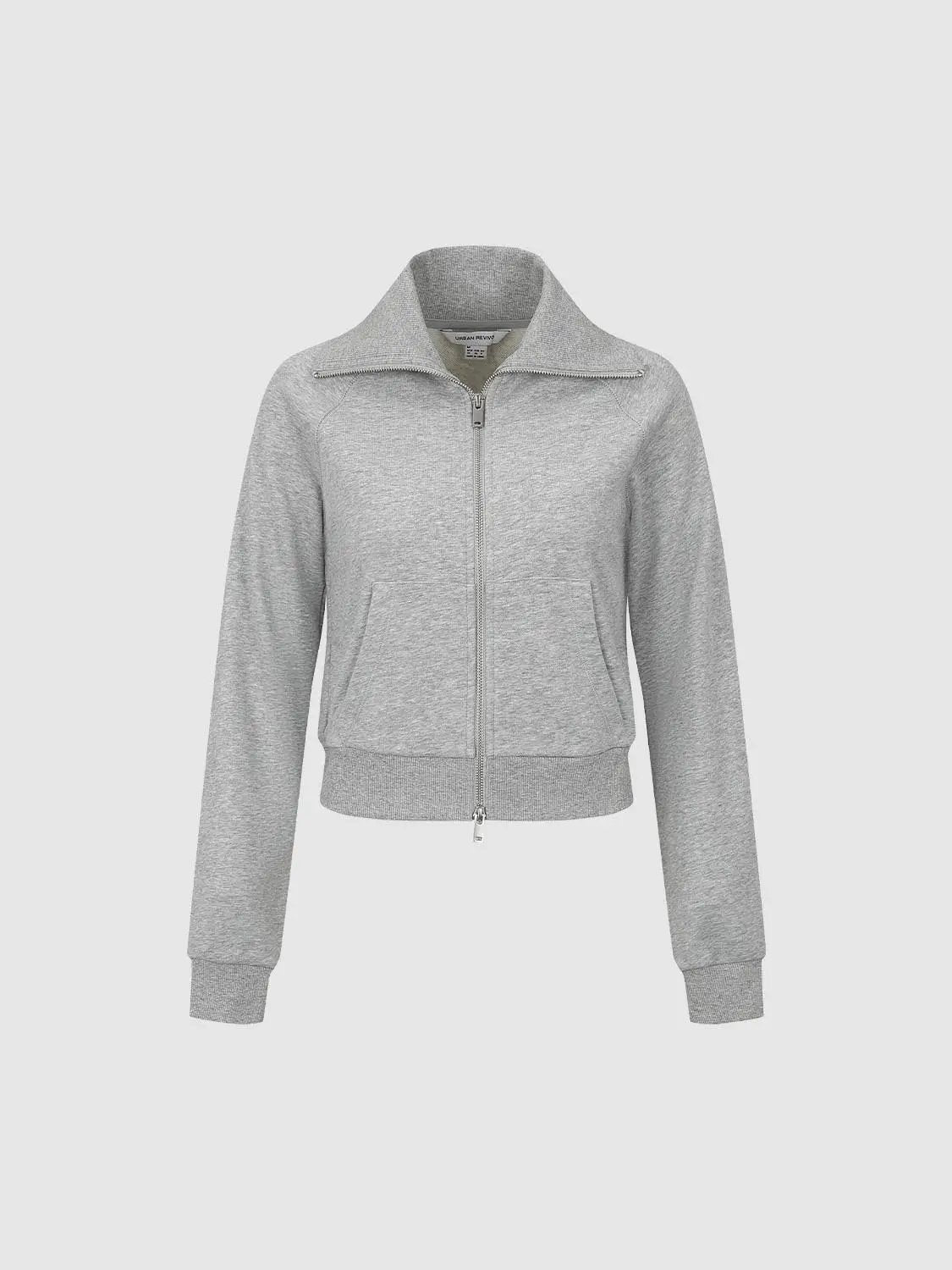 Zip Front Long Sleeve Cotton Blend Sweatshirt Jacket