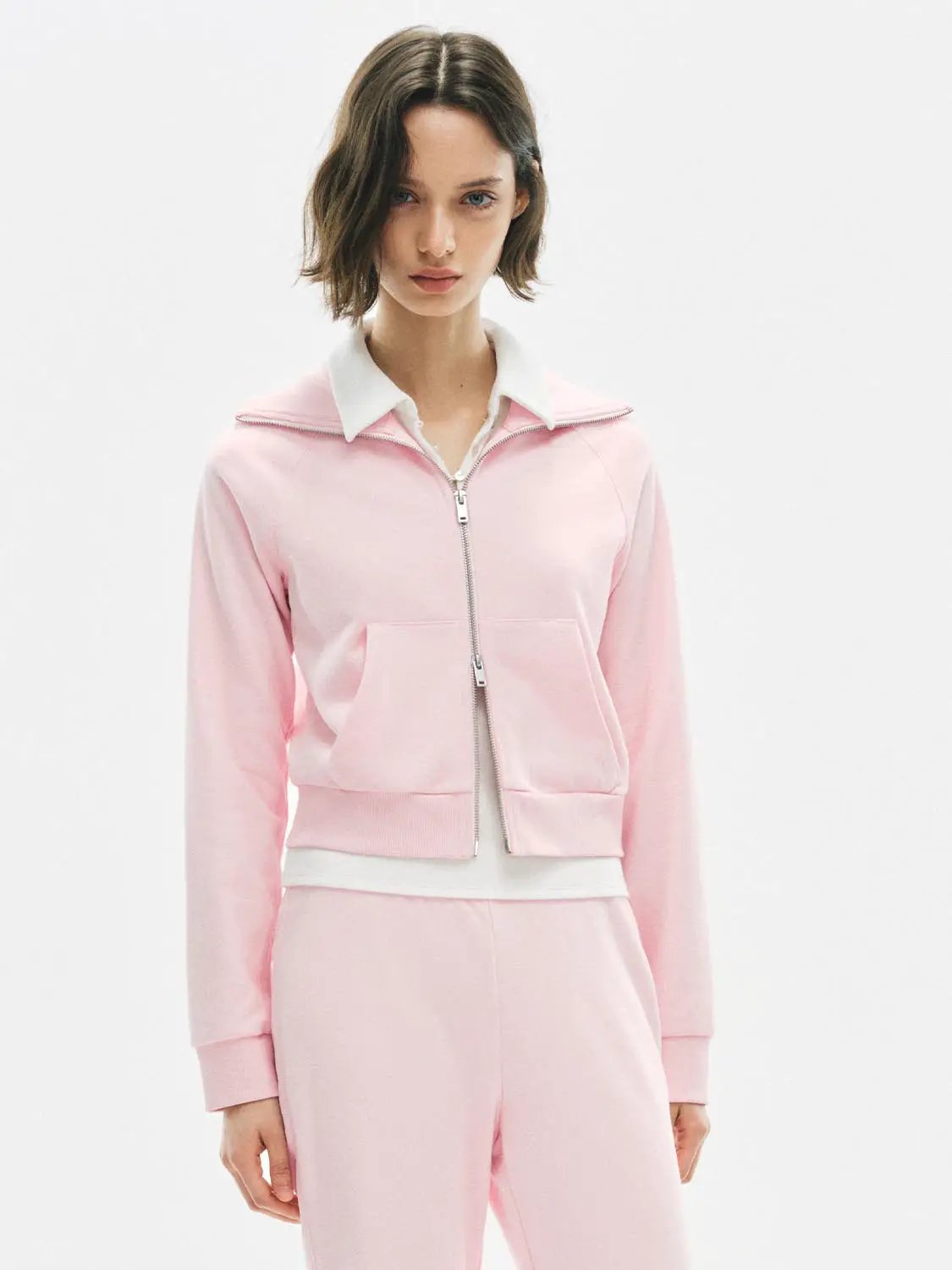 Zip Front Long Sleeve Cotton Blend Sweatshirt Jacket