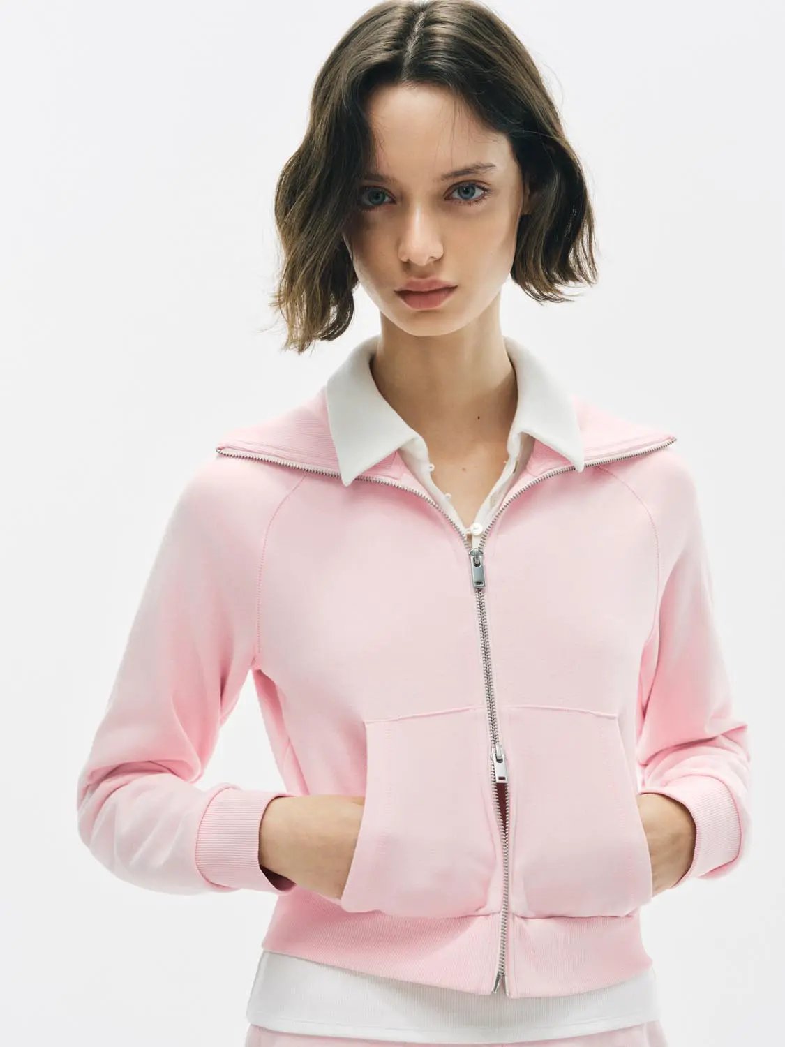 Zip Front Long Sleeve Cotton Blend Sweatshirt Jacket