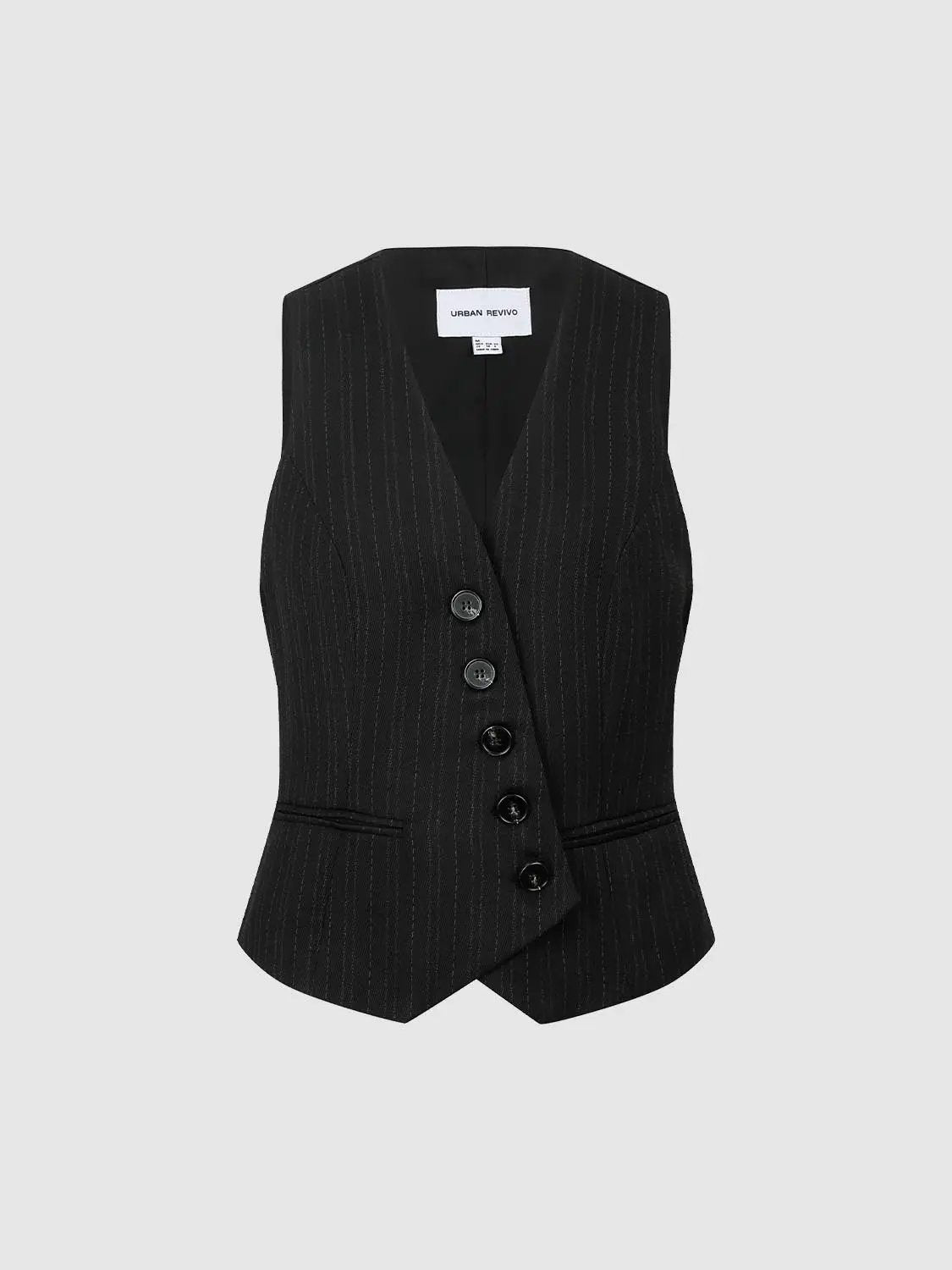 Button Front Striped Tailored V-Neck Sleeveless Vest