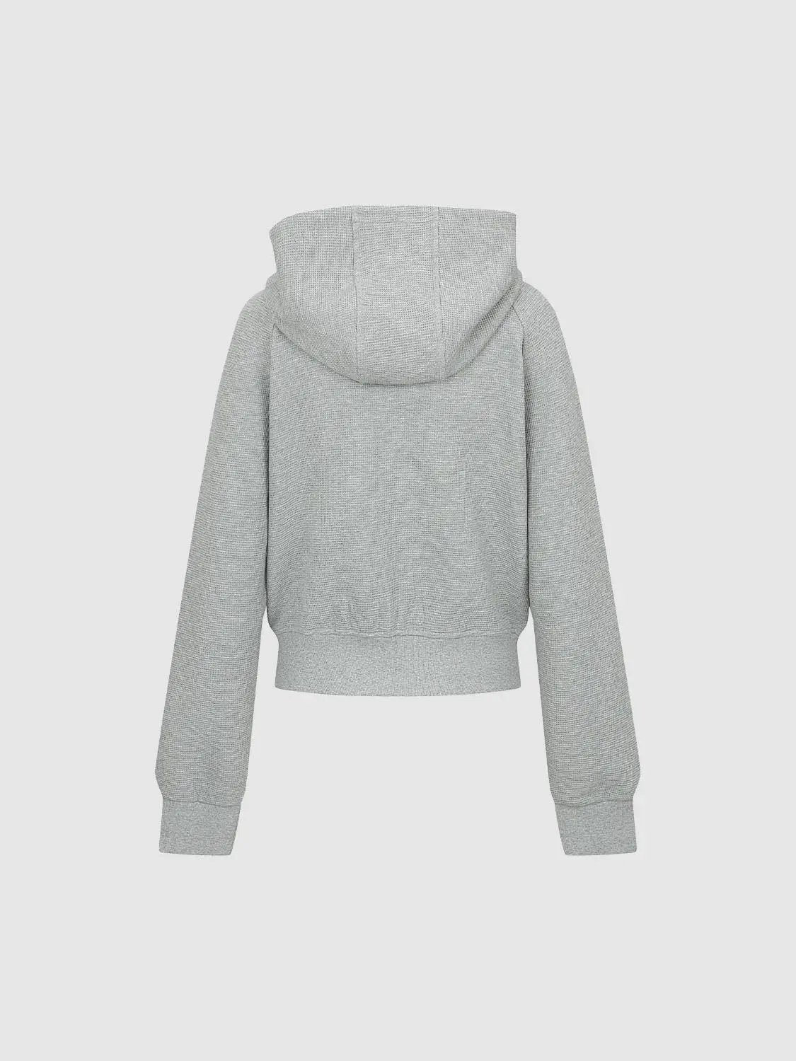 Zip Front Textured Long Sleeve Cotton Blend Hoodie