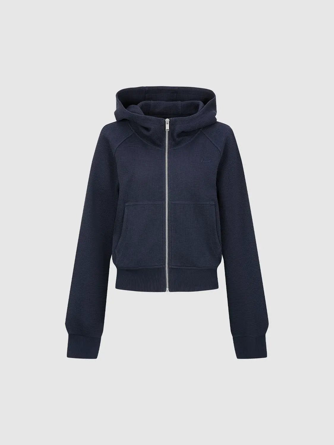 Zip Front Textured Long Sleeve Cotton Blend Hoodie