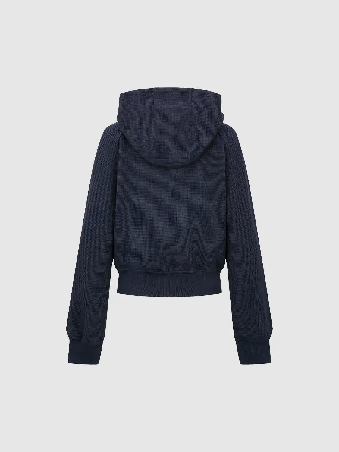Zip Front Textured Long Sleeve Cotton Blend Hoodie